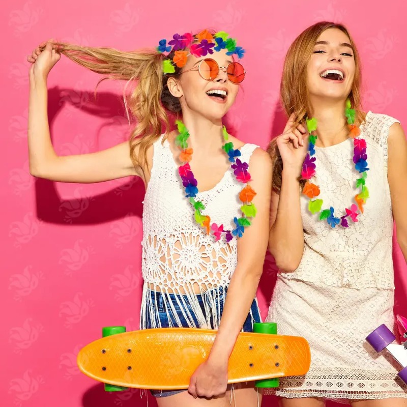 24 Collar Hawaiano Flores Colores Neon Fiesta Batucada