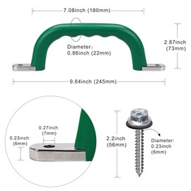 SELEWARE Set of 2 Safety Playground Handles, Metal Grab Bars with Finger Indentations for Kids Swing Set, Playset, Climbing Frame, Play House Handles, 400lbs Capacity, Green