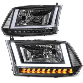 Auto Dynasty LED DRL Headlights Assembly Compatible with 2010-2024 Dodge Ram 1500 2500 3500, Headlamps Replacement w/U-Style Light Bar, Sequential Chase Turn Signal, Black Housing Clear Corner