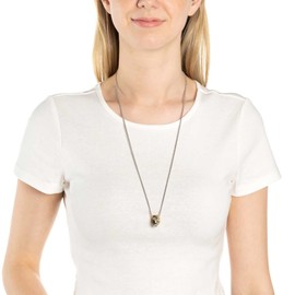 Leonardo Jewels Vineta 022158 Stainless Steel Long Silver Necklace with Cubic Zirconia Ring Pendant in Bicolour Look for Women Jewellery, Stainless Steel, No Gemstone