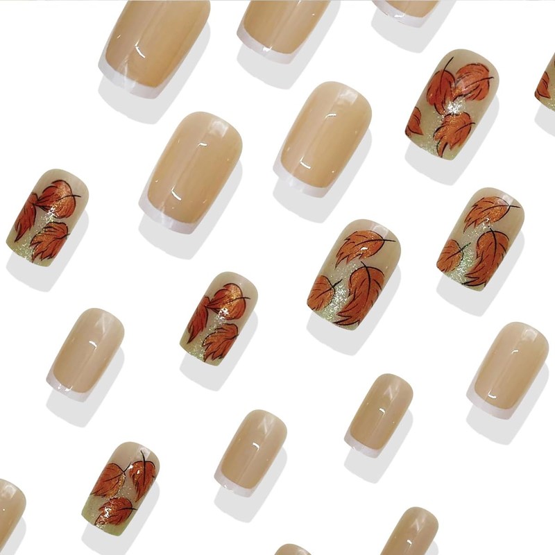 24Pcs Fall Press on Nails Short Square Fake Nails with