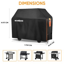 BBQ Cover, Waterproof Barbecue Covers NEVERLAND Grill 210D Thickened Oxford PVC Coating with Zip,Bumper Rubbers,Reflective Strip Handle,Ventilated Mesh,Loop Tape,Storage Bag (145x61x117cm)