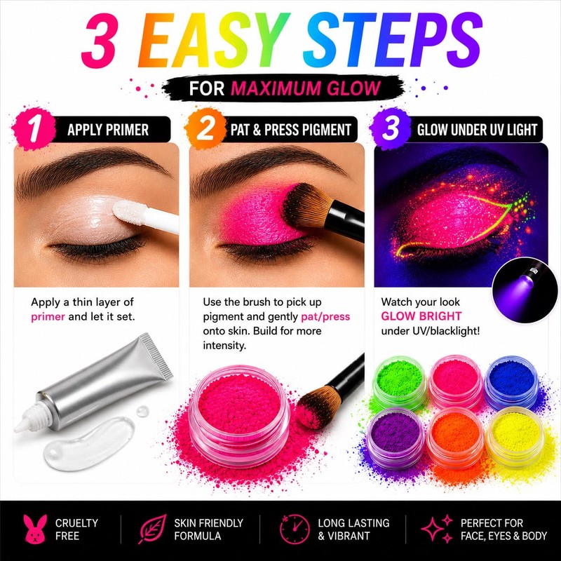 6 Color UV Reactive Neon Pigment Powder Set – Blacklight