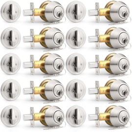 Probrico Single Cylinder Deadbolt for Exterior Door with Different Keys, Entry Door Lock with Keys, Brushed Satin Nickel, 10 Pack
