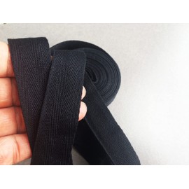 Twill Tape Cotton Herringbone Webbing Strapping 5yards Bias Tape, Ribbon, Binding Ideal Strap Sewing, Book Binding, Cloth - Fabric Ribbon Seam Binding Gift Wrapping Home Decoration (1inch, Black)