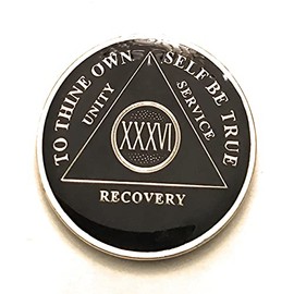 36 Year AA Medallion - Sleek Black & Gold Tri-Plate, Alcoholics Anonymous, Sobriety Chip, Token, Coin