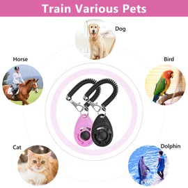 Dog Clicker for Dogs Cats Pets, Portable Lightweight Training Clickers for Dogs - 2 Pack Durable Easy to Use Dog Training Tool for Obedience, Trick Training and Behavior Modification, Black and Pink