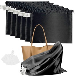 6 Pack Dust Bags for Handbags Purse Dust Bags Silk Cloth Drawstring Large Travel Storage Pouches for Purses, Shoes, and Boots(Black, 19.6 × 15.7 inch)