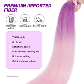 S-noilite 26" Long EZ Braids Pre Stretched Easy Braiding Hair Extensions for Crochet Box Twist Braids Ombre Yaki Synthetic Hair Hot Water Setting 3 Pack 270g Peach Purple to Pink