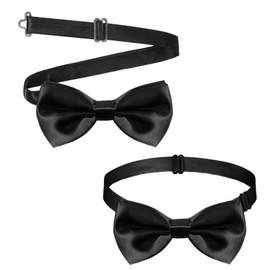 Classic Bow Ties 2 Pack Adjustable Black Bows Ties Solid Pre-tied Bow Tie Quality Adjustable Bowtie for Weddings Banquets Bands Graduations Celebrations and Any Other Formal Occasions