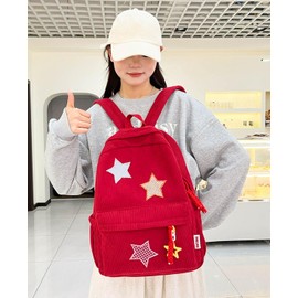LONGSILVER Star Backpack Kawaii Large Capacity Aesthetic Rucksack Cute Accessories Bag for Woman Light-hearted Mori (Red,Large)