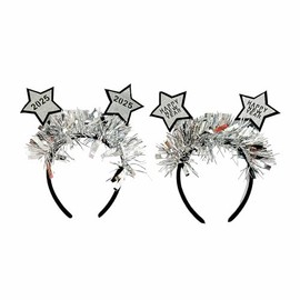 ChungLong0593 Glittering 2025 Happy New Year Headband Chinese New Year's Eve Christmas Star Tinsel Headband New Year Party Accessories - 2PC Silver Star 2025 YEAR