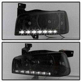 ACANII - For Smoked 2006-2010 Dodge Charger DRL LED Headlights w/Built In Corner Signal Lights Driver & Passenger Side