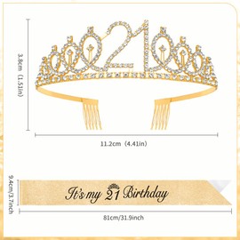 21st Birthday Sash,Birthday Girl Sash 21st Birthday Crown,Birthday Sash and Crown 21st Birthday Gifts for her Birthday Tiara for Women Its My Birthday Sash Headband Birthday Accessories Decorations