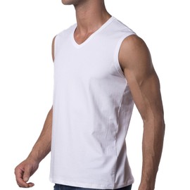 Y2Y2 Men's Sleeveless V-Neck T-Shirt, White, Big and Tall 4XL (58"-60")