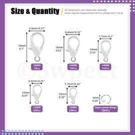 Swpeet 170Pcs Silver 10mm 12mm 14mm 16mm 18mm Open Jump Rings and 6mm Lobster Clasps Assortment Kit, Perfect Jewelry Findings Kit Fits for DIY Making Bookmark Pinch Bracelet Choker Necklace