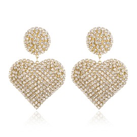 Clearine Heart Earrings for Women Fashion Sparkle Full Crystal Dangle Drop Earrings for Wedding Party Prom Clear Silver Tone, Crystal, No Gemstone