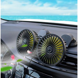 Reelau USB Car Fan for Driver, Dual Head 5V USB Car Cooling Fans for Central Console Super Strong Airflow Standing Desktop Mini-Fan Any Angle Adjustable Automobile-Fan Car dashboard-Fan Truck Van SUV