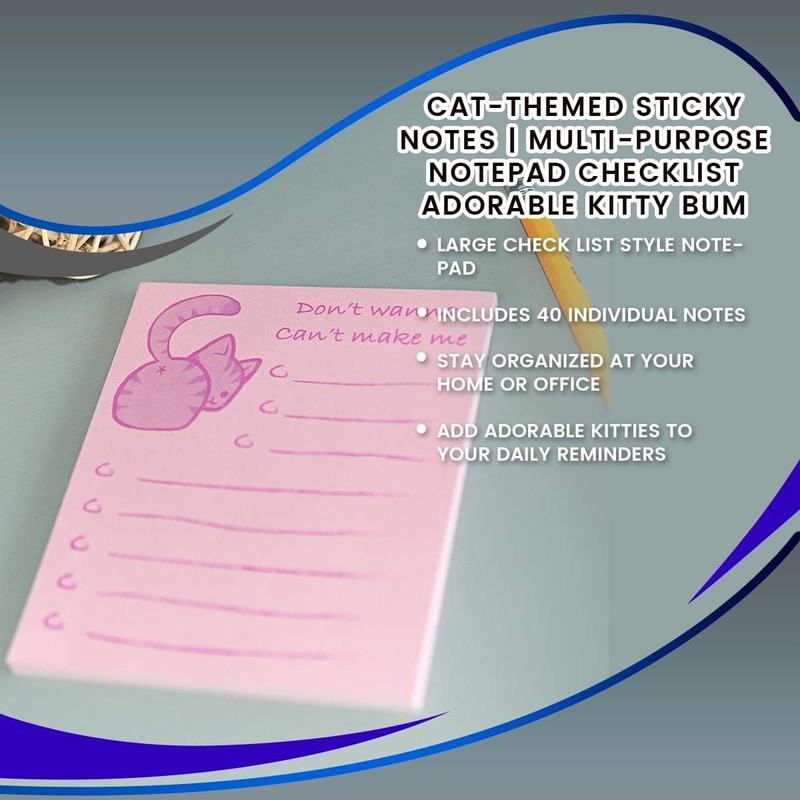 Cat-Themed Sticky Notes | Multi-Purpose Notepad Checklist | to-Do List