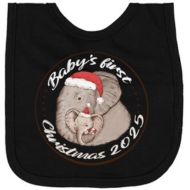 inktastic Baby's First Christmas Elephants 2025 Newborn Bib Black 46d0b