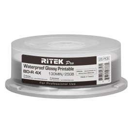 Ritek Pro 100 Ritek Pro BD-R 4X 25GB Water Resistant Glossy White Inkjet Printable Disc