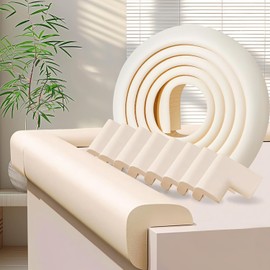 ZOMPAGO Baby Proofing Edge & Corner Protectors, 1 Roll White Foam L-Shape Self-Adhesive Bumper Strip + 8 Corner Guards, Wall & Furniture Safety Bumpers for Nursery, Kitchen, Fireplace, Table, Desk