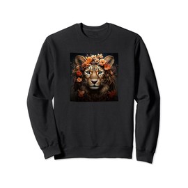 Leopard With Flowers Around Boho Style Graphic Sweatshirt