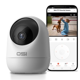 OSI Indoor Pan/Tilt Smart Security Camera, 1080p HD, Night Vision, Auto Tracking, Motion Detection for Baby, Dog & Pet Monitor, Cloud & SD Card Storage, Compatible with Alexa & Google Home