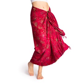 PANASIAM Sarong in red tones, scarf, towel, beach towel, wrap dress, soft natural fabrics, fair production, B504 Red Flower