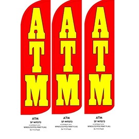 R and R Industries ATM Pack of 3 Flags | 3 ft by 11.5 ft Advertising ATM Flags for Business | Weatherproof Polyester ATM Flags | Outdoor ATM Flags For Business (Mount and Poles are Not Included)