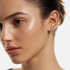 GLOQUAT Colorful CZ Huggie Earrings 14K Gold Plated Rinbow Hoops for Women S925 Silver Post Vintage Cubic Zirconia Round Circle Bright Multi-colored Hoops for Women Trendy Winter Jewelry 10mm