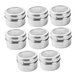 VICASKY 8pcs Stainless Steel Magnetic Spice Jars Airtight Spice Containers with Double Sieve Design for Easy Sprinkling Versatile Storage Teas and Office Supplies