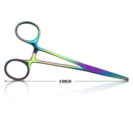 XTRM CRAFT Bandage, Castroviejo, & Iris Scissors, & Kelly, & Mosquito Forceps Rainbow - Stainless Steel, DIY Crafting Scissors and Forceps Multicolors (Mosquito Forceps, 5 inches Straight)