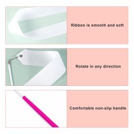 2pcs Dance Ribbons, 2m Kids Long Gymnastics Ribbon Twirling Ribbons Dancing Ribbon Streamers for Artistic Dance Training Party, with Ribbon Dancer Wand (White)