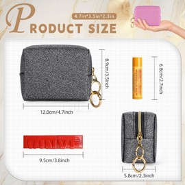 Cosmetic Bag, Small Cosmetic Bag, Mini Make Up Bag, PU Leather, Glitter, Portable Travel Cosmetic Accessory Organiser, Multifunctional Purse, Toiletry Bag, Tying Storage for Women, A-lip bag purple