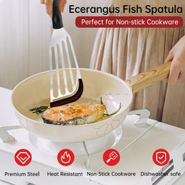 2Pack Silicone Fish Spatulas for Nonstick Cookware,Fish Turner Spatula Stainless Steel with Heat Resistant Silicone Edge,Metal Slotted Spatula for Flipping Fish Egg Patties Fries Pancake Steak (Black)