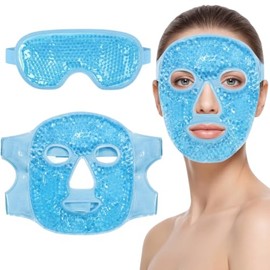 2 Piezas Máscaras de Hielo para Ojos y Cara, Mascarilla de Gel Facial FríaCaliente, Alivio Rápido Ojeras, Bolsas y Estrés, Ideal Dormir y Migraña