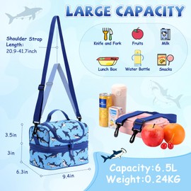 Lunch Bag for Kids,ChaseChic Insulated Lunch Boxes Bag Lightweight Water-Resistant Cooler Bag for Boys Girls in Dual Compartment Leak-Proof Lunch Organizer Blue Shark