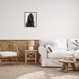 Stupell Industries Black Stallion Horse Portrait Soft Grey Sky Photography, Design by Carol Walker Framed Wall Art, 16x20