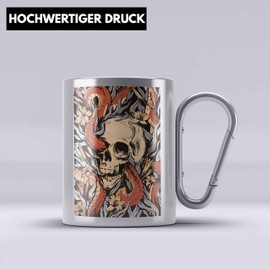 Trendation - Skull Stainless Steel Cup Carabiner Coffee Women Girls Men Tattoo Gift Ladies Idea Graphic (Silver)