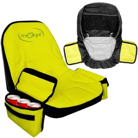 Riding Mower Seat Cover with Side Storage Pockets - Heavy Duty 600D Oxford Waterproof, Padded&Non-Slip Lawn Mower Seat Cover with Reflective Stripe+2 Rear Pouches, Fits 16.5"-18" No-Armrest Tractors