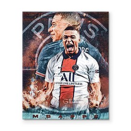 Kylian Mbappé Canvas Wall Art Decor - Soccer Star Portrait with Fiery Action Design, Football Artwork for Home, Office, or Game Room, Unique Gift for Soccer Fans and Mbappé Enthusiasts 11X14 inch