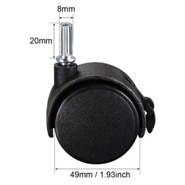 sourcing map 2inch Swivel Casters Nylon Twin Wheel 8mmx20mm Stem Furnitures Caster with Brake, 5pcs