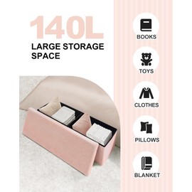 B FSOBEIIALEO Small Storage Ottoman Cube Sherpa Ottomans Foot Rest, Foldable Boucle Ottoman Bench, Faux Teddy Fur, Pink 43.3"x15"x15"