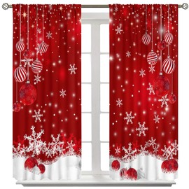 Christmas Window Curtains Winter Xmas Tree Glitter Print Curtains Home Decor Rod Pocket Living Room Bedroom Window Drapes Treatment Fabric 2Panels 42 (W) x 45(L) Inch Decor