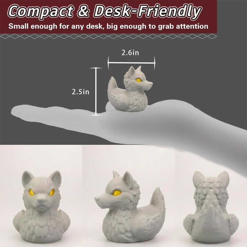 Wolf Duck 3D Printed Small Gothic Duck Figurine, Desk Duck