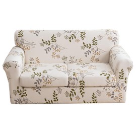 KRFOONN 3 Piece Printed Couch Cover for 2 Cushion Couch Stretch Sofa Loveseat Slipcover with 2 Separate Seat Cushion Covers Furniture Protector with Elastic Bottom for Living Room (Loveseat, 50)