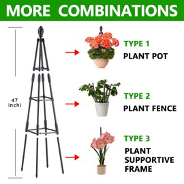 AlisisFores 4 Ft Tower Obelisk Trellis for Potted Climbing Plants, Garden Trellis Rustproof Plastic Coated Metal Plant Support for Vegetables, Vines and Rose Bushes