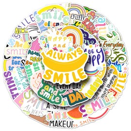 Smile Stickers |51Pcs Keep Smiling Theme Waterproof Vinyl Decals for Water Bottles Laptop Refrigerator Luggage Cup Computer Mobile Phone Skateboard