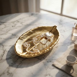 Bonie Bliss Gold Leaf Ceramic Jewelry Tray, Leaf Shaped Ring Catchall Tray 5.83 x 3.54 x 0.75 in for Bathroom Nightstand Decor